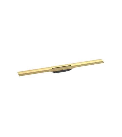 Hansgrohe Duschrinne in Polished Gold Optic, langes, schmales Design mit einem zentralen Ablauf, geeignet für die Wandmontage.